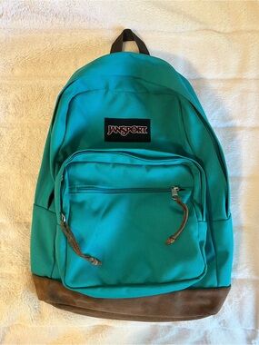 JanSport Teal Backpack with Brown Suede